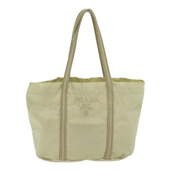 PRADA Hand Bag Nylon Silver Beige Auth 85481 - Picture 13 of 16